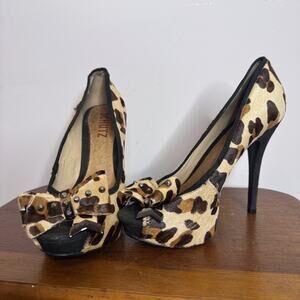 Vintage Y2K Schutz Platform Heel Calf Hair Leopard Stiletto Shoes Indie Sleaze 7